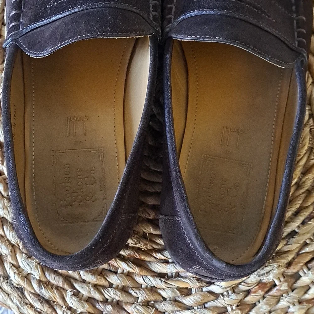 Dunhill Mens Luxury Brown‎ Suede Penny Loafers Black Rubber Soles EU43/US9